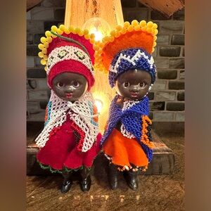 Rare Vintage African Black Tribal Dolls Hand Made Beaded Dress Sleepy Eye 7"